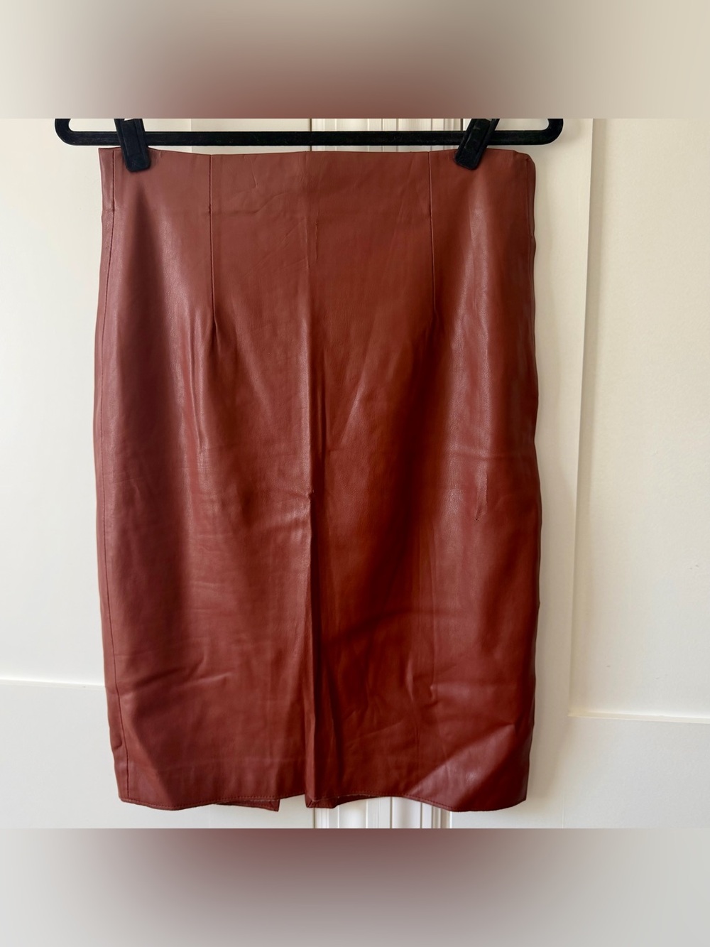 Zara Faux Leather Midi Pencil Skirt Brown Sz M